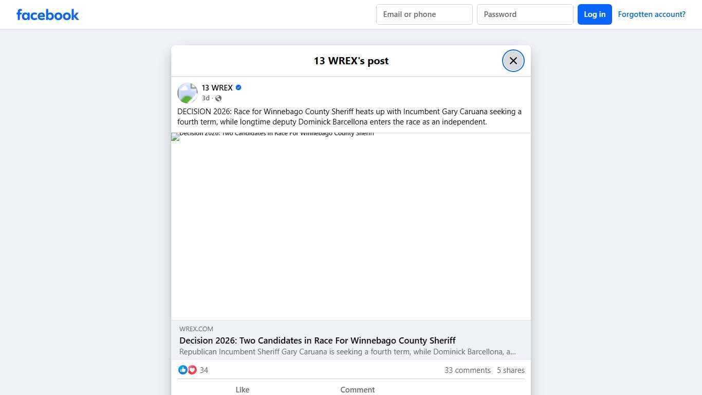 13 WREX - DECISION 2026: Race for Winnebago County Sheriff... Facebook